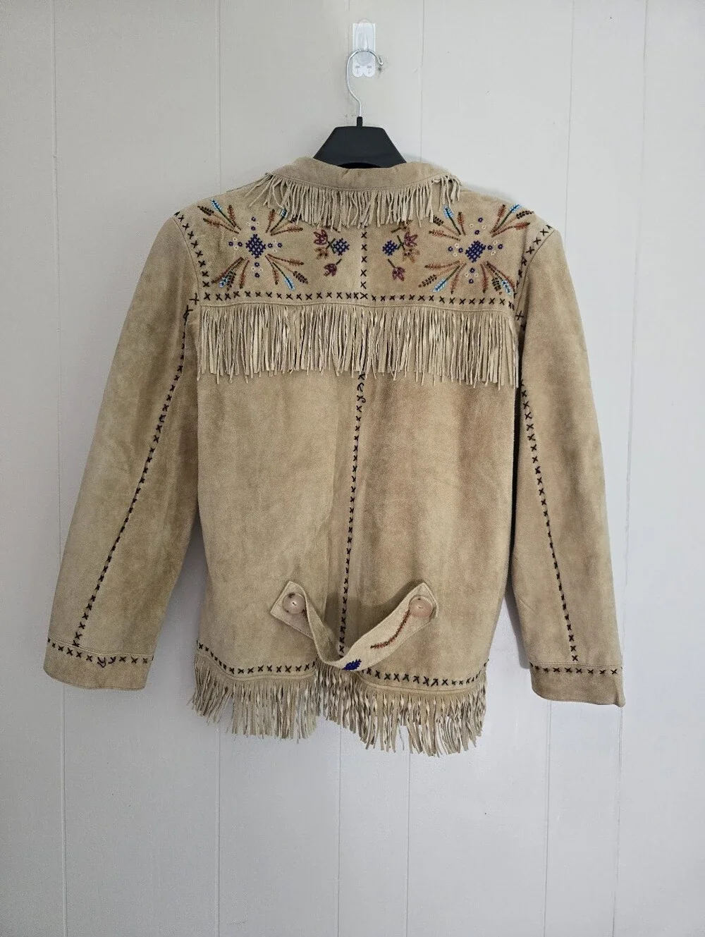 Vintage Double D Ranch Fringe Suede Leather Jacket Beaded Embroidery Western L - Picture 5 of 16